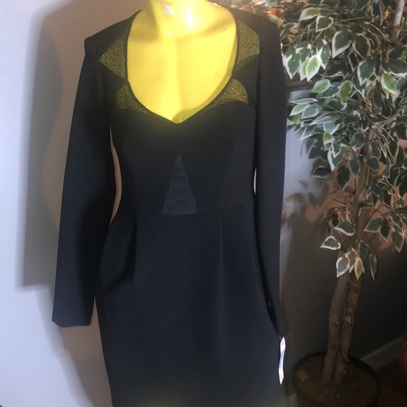 NICOLE MILLER Black dress with lace inserts NWT size 4 - Picture 1 of 5
